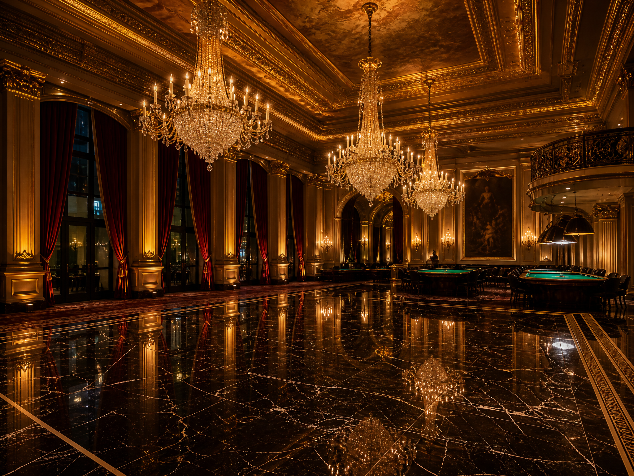Elegant casino-royale ballroom ambiance for the Casino Royale prom venue
