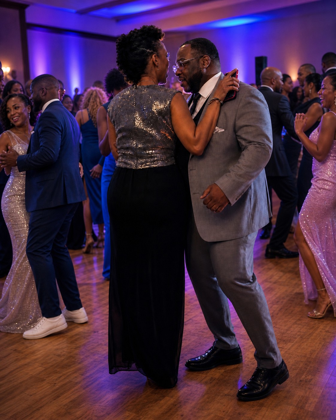 Guests dancing together on the ballroom dance floor at the prom
